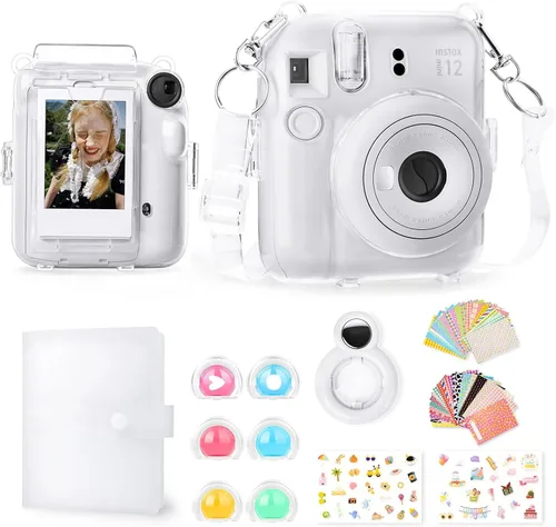 Miniatura 19 de Rieibi Funda transparente compatible con Fuji Instax Mini 12 – Funda con purpurina para cámara instantánea Fujifilm Instax Mini 12 con bolsillo