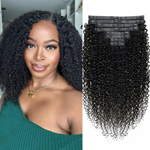 Miniatura 17 de Extensiones de cabello con clip de 12 pulgadas, rizado birmano, negro natural, extensiones de cabello con clip rizado birmano, cabello humano real
