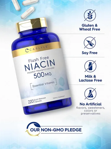 Miniatura 4 de Carlyle Niacina Flush Free 500mg 220 Cápsulas Suplemento sin OMG y sin gluten