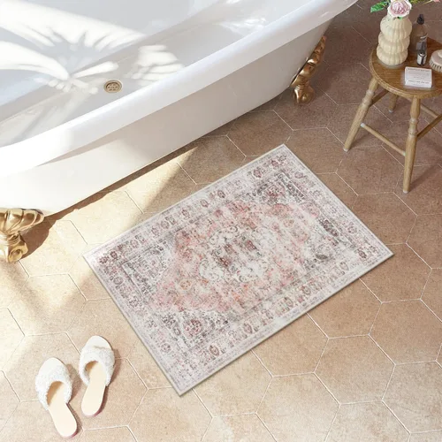 Miniatura 42 de Uphome Tapete de baño color naranja, estilo bohemio y envejecido, tapete de baño pequeño de terciopelo súper acogedor, antideslizante, lavable a