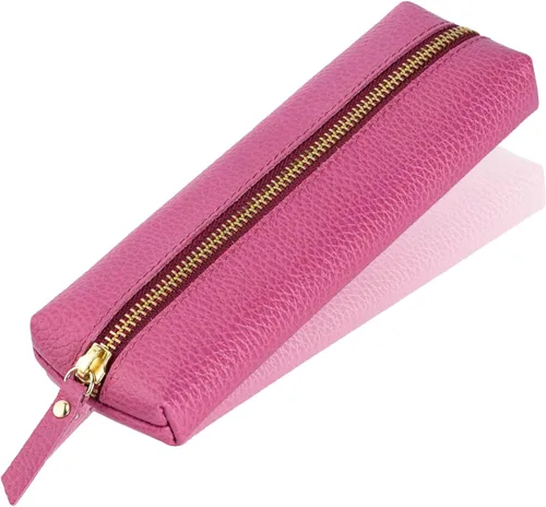 Miniatura 12 de Estuche de cuero auténtico para bolígrafos, estuche de cuero de vaca con cremallera, suave bolsa de cuero negra para adultos.