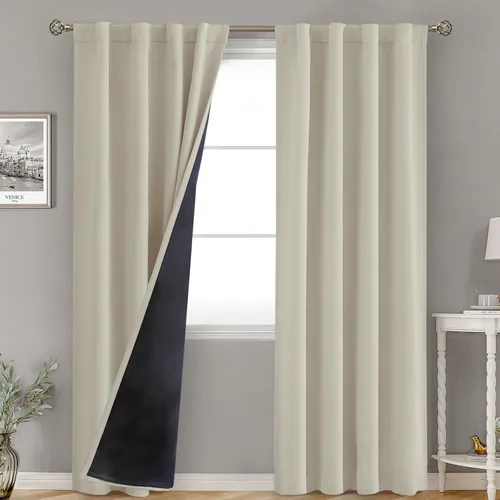 Miniatura 47 de BGment Cortinas 100% opacas beige de 63 pulgadas de largo con forro aislante térmico, bolsillo para varilla y lengüeta trasera de doble capa