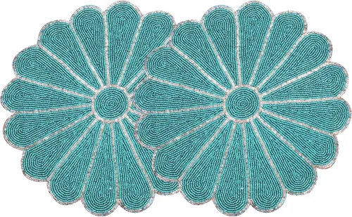 Miniatura 15 de Manteles individuales de 13 pulgadas con cuentas redondas para mesa de comedor - Manteles decorativos con cuentas de vidrio y respaldo de algodón