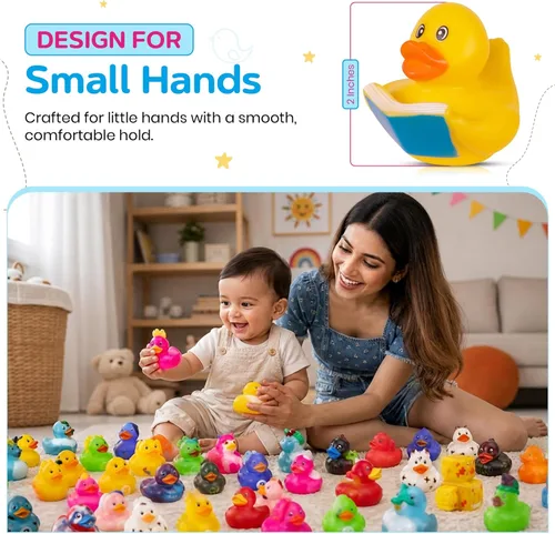 Miniatura 4 de Kangaroo Paquete de 50 mini patos de goma, juguetes flotantes de baño para bebés para niños, recompensas de aula, fiestas en la piscina y recuerdos