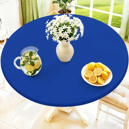 Miniatura 13 de Moosfor Mantel redondo de elastano, elástico ajustable impermeable para mesas de 18 a 24 pulgadas, mantel de picnic elástico lavable para Azul
