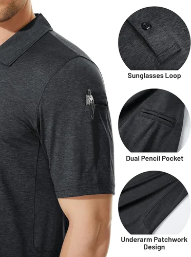 Miniatura 5 de MAGCOMSEN Camisas polo de 3 botones para hombre, de secado rápido, de verano, de piqué, de golf, polo