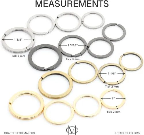 Miniatura 5 de CRAFTMEMORE Llaveros de calidad, anillos planos de metal divididos para llaves de automóvil, accesorios de bricolaje, artesanía en cuero, 10 piezas
