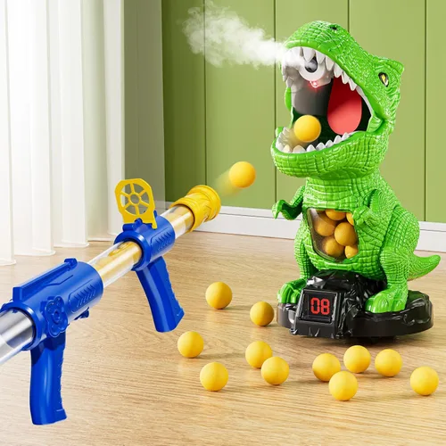 NIPLOOOW Juguetes de disparo de dinosaurios movibles para niños de 3 a 8 años, juguete de tiro móvil con lanzador de bomba de aire, juego de