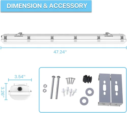 Miniatura 8 de HYPERLITE Lámpara LED hermética al vapor de 4 pies, 40W, 5200LM, IP65 impermeable, accesorio LED a prueba de vapor 5000K, 100-277V, lámpara LED al
