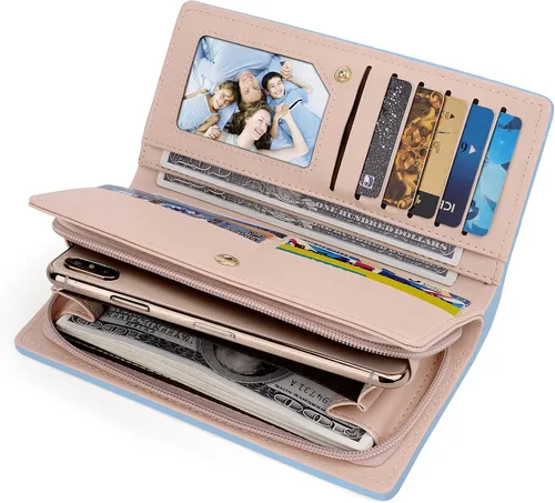 Miniatura 3 de UTO Cartera de piel sintética para mujer, de gran capacidad, colgante de gato, soporte para teléfono, organizador de chequera, con cremallera