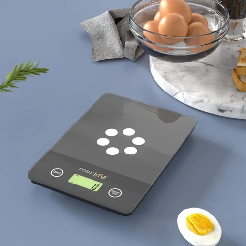 Miniatura 5 de Max Life Báscula digital de cocina ML-CF1 - Báscula de alimentos de alta precisión con medición de tara y varias unidades, diseño delgado con Gris