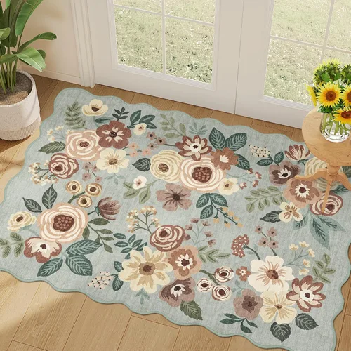 Miniatura 84 de DUKINO Alfombra de área de 6 x 9 pies, alfombra floral para sala de estar, ligera, antideslizante, lavable, alfombra de interior de pelo bajo