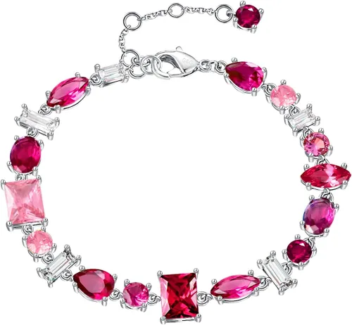 G&GEMSJEW Colorful Gemstone Bracelet for Women Teen Girls Multi Stone Crystal Multicolor CZ Rainbow Bracelet 5A Cubic Zirconia Multicolored Gems