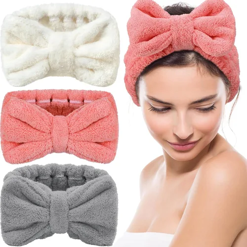 Miniatura 21 de Diadema de toalla de 3 piezas para mujer, diadema de maquillaje para lavar la cara, maquillaje de spa, diadema de microfibra con lazo para la ducha