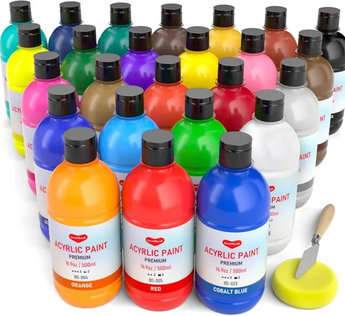 Smallbudi Juego de pintura acrílica a granel de 25 colores, 16.9 onzas (16.9 fl oz), kit de pintura acrílica no tóxica grande para pintar fiestas,