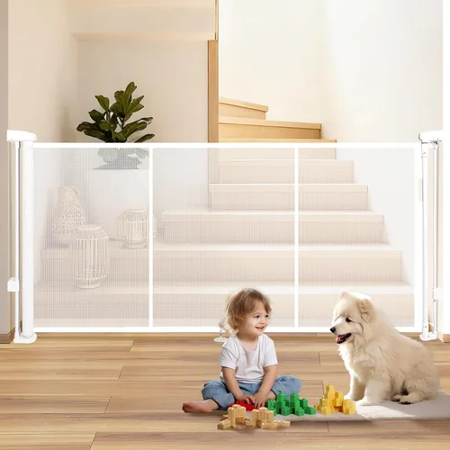 Miniatura 14 de Puerta retráctil para bebés de 55 pulgadas extra ancha, puerta retráctil para perros de 41 pulgadas de alto para escaleras, puertas, terrazas