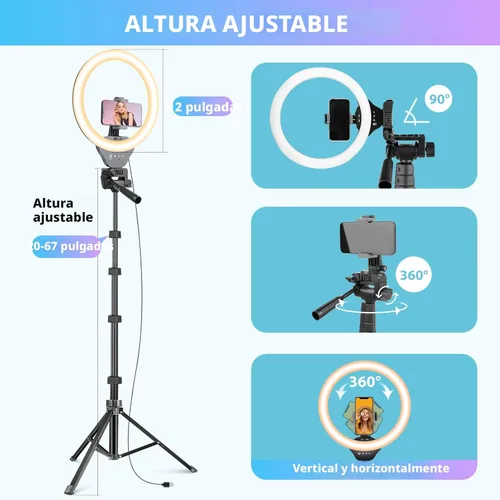 Miniatura 6 de Sensyne Anillo de luz de 12 pulgadas con palo selfie de 67 pulgadas, trípode y soporte para teléfono, control remoto selfie de luz circular