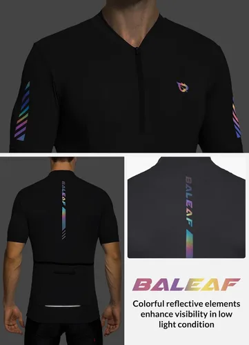 Miniatura 5 de BALEAF Camiseta de ciclismo para hombre, manga corta, media cremallera, para ciclismo de montaña, 4 bolsillos traseros UPF