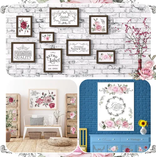 Miniatura 5 de BBTO 12 hojas de calcomanías de transferencia para manualidades y muebles, calcomanías de transferencia para madera, papel de bricolaje, decoración