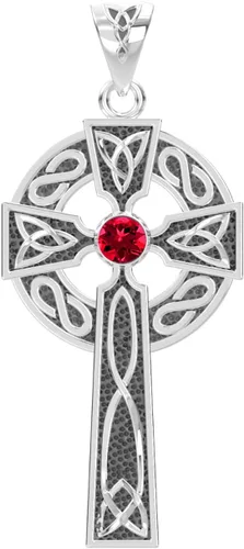 US Jewels Colgante de plata de ley 925 para hombre de 1.5 pulgadas, rubí sintético, piedra natal de julio, nudo celta irlandés, Plata esterlina,