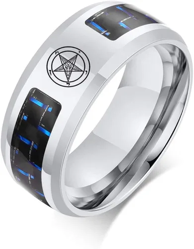 Joyería de la Iglesia de Satanás, anillo de símbolo satánico, de acero inoxidable, con incrustaciones de fibra de carbono para hombre, Acero