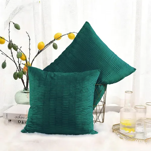 Miniatura 26 de Juego de 2 fundas de almohada decorativas de terciopelo a rayas plisadas de 14 x 26 pulgadas, funda de cojín rectangular suave y elegante para sofá