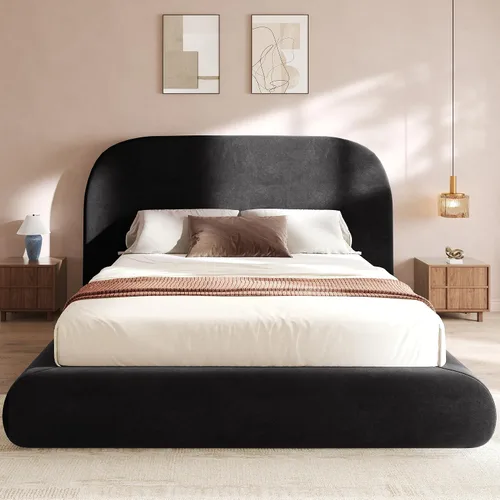 Miniatura 3 de YITAHOME Base de cama tamaño Queen, plataforma tapizada de terciopelo con cabecero, cama de nube suave con estribo, esquinas redondeadas, fácil Negro