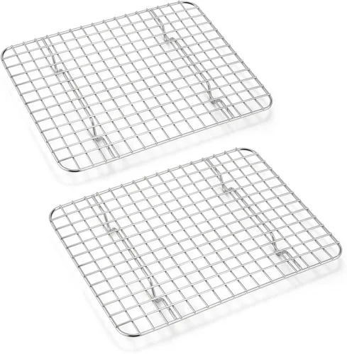 Miniatura 8 de E-far Juego de 2 rejillas de enfriamiento para hornear, alambre de rejilla de acero inoxidable para asar al horno, tocino de cocina, 11.6 x 9.2
