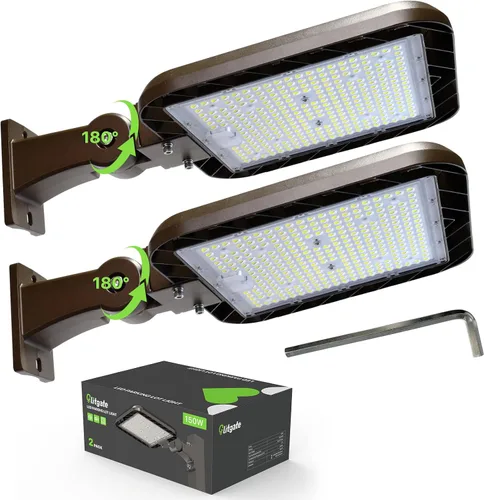 Miniatura 9 de Glitgate Luz LED de estacionamiento de 300 W, 45000 lm, 5000 K, brazo ajustable, luz de calle con sensor de fotocélula del atardecer al amanecer