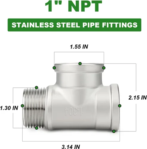 Miniatura 2 de TAISHER 2 piezas de accesorios de tubería de salida en T de acero inoxidable 304, 1" NPT hembra x 1" NPT hembra x 1" NPT macho, salida en T macho