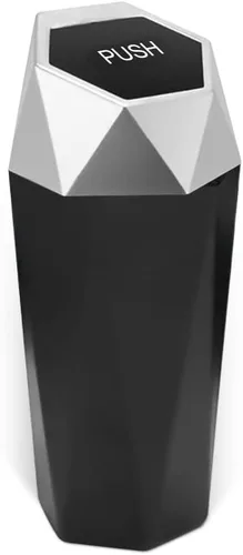 Bote de basura para coche con tapa, mini bote de basura portátil para automóvil, pequeño bote de basura con diseño de diamante a prueba de fugas,