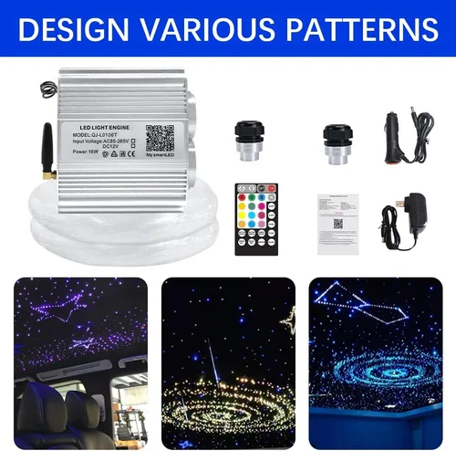 Miniatura 8 de Firework Kit de luces de fibra óptica parpadeantes de doble cabezal de 16 W, Bluetooth RGBW LED Starlight Headliner Kit para techo de coche, hogar