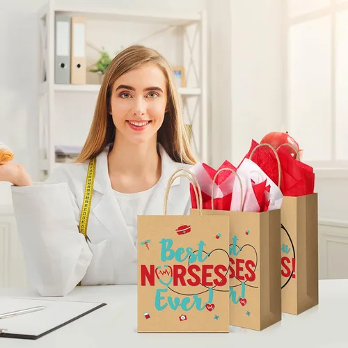 Miniatura 5 de 30 bolsas de regalo de la semana de CNA, bolsas de agradecimiento para enfermeras con asa, papel de estraza Best Nurses Ever, golosinas