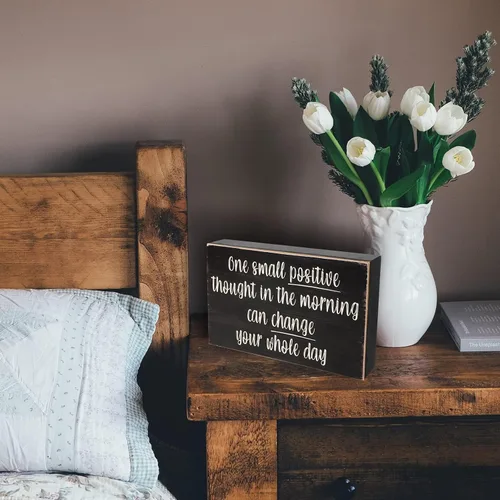 Miniatura 2 de Esur Positive Thought - Decoración de madera para escritorio de oficina en casa, estante inspirador, accesorios de decoración de pared para mujeres