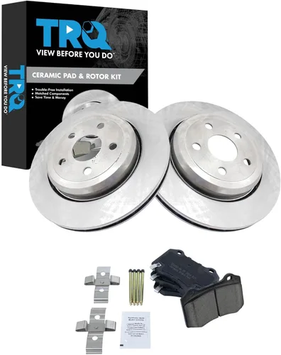 Miniatura 59 de TRQ Kit de rotor de freno trasero y pastillas de cerámica Posi premium compatible con camioneta Chevy GMC