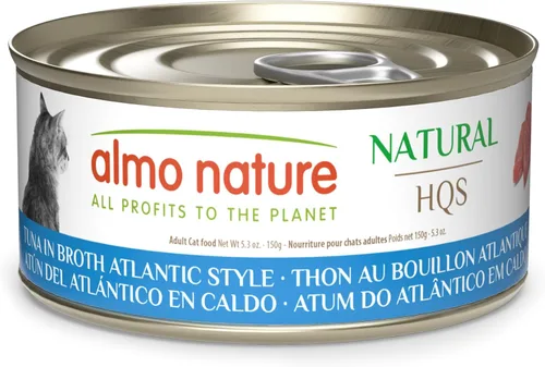 almo nature HQS - Comida húmeda natural para gatos, atún en caldo estilo atlántico, sin granos, 5.29 onzas (paquete de 24)