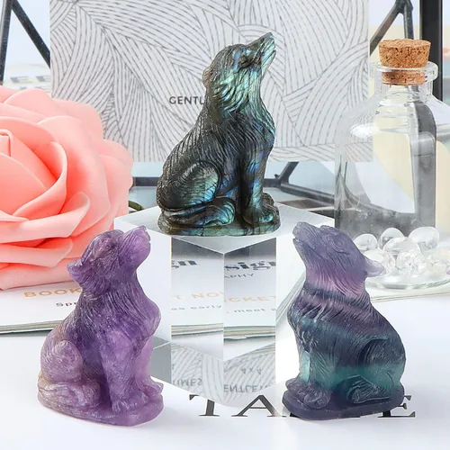 Miniatura 4 de Estatua de lobo de cristal de amatista de 2 pulgadas, estatua de lobo tallado, escultura de lobo tallado, decoración de regalos