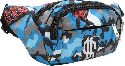 Miniatura 2 de AIBEARTY Riñonera para niños, pequeña, de camuflaje, con correa ajustable, para correr, acampar, viajes, B Azul