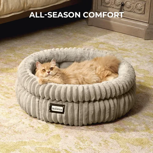 Miniatura 4 de BALANCE Cama para Gatos Cama para Gatitos, Camas Redondas Lavables para Gatos de Interior, Cama para Mascotas de Felpa Súper Suave de Piel Sintética