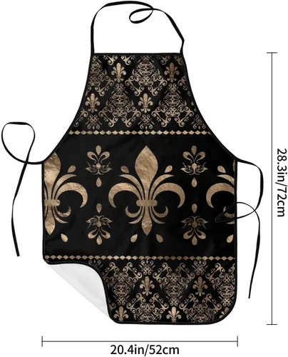Miniatura 6 de Delantales negros y dorados de flor de lis, delantales impermeables para chef, delantales para mujeres, hombres, cocina, cocina, hornear