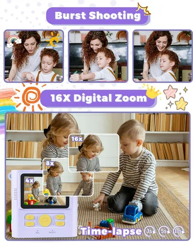 Miniatura 5 de Cámara de impresión instantánea para niños, regalos de cumpleaños de Navidad para niñas y niños de 3 a 12 años, cámaras de video digitales HD
