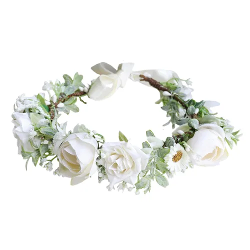 Miniatura 14 de Corona floral para mujer, diadema floral para el cabello, corona de flores, halo bohemio, fiesta, baile de graduación, fotos