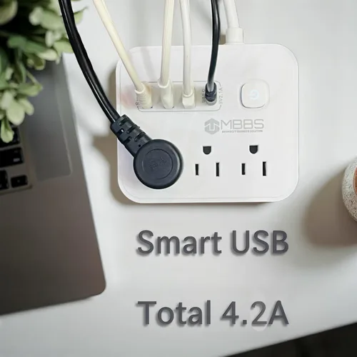 Miniatura 5 de Regleta protectora contra sobretensiones con USB C, protección 1200J, cable de extensión resistente, (7 en 1), 3 salidas de CA, 4 puertos USB, Blanco