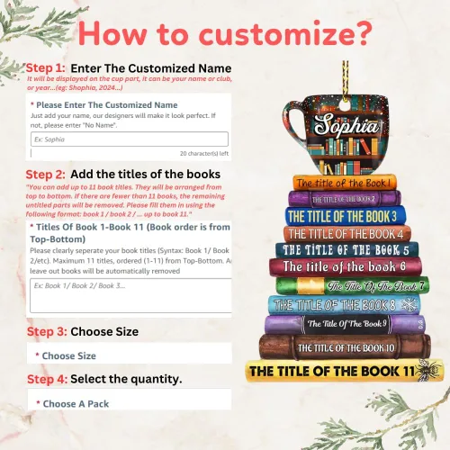 Miniatura 2 de HYTURTLE Adorno Personalizado de Pila de Libros – Nombre Personalizado y Títulos de Libros Favoritos – Acrílico para Lectores, Miembros de Clubes
