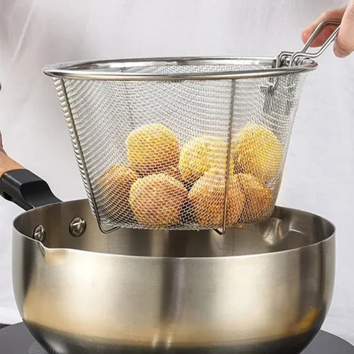 Miniatura 7 de YARNOW Cesta plegable de acero inoxidable de 10.23 pulgadas con mango largo ergonómico para freír profundamente el aceite y colar alimentos