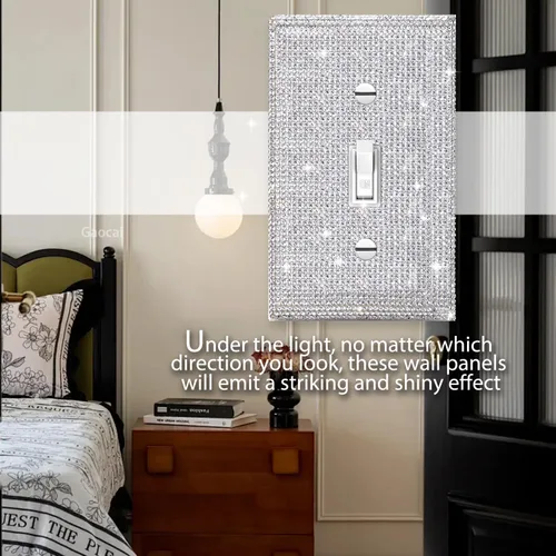 Miniatura 4 de Placas de pared de diamantes de imitación plateados brillantes, placa de cubierta de interruptor de luz, placa de pared decorativa Diamantes