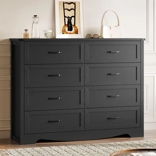 Miniatura 9 de BORNOON - Cómoda de 7 cajones para dormitorio, cómoda de madera moderna con manijas de metal, diseño antivuelco, organizador de almacenamiento Blanco