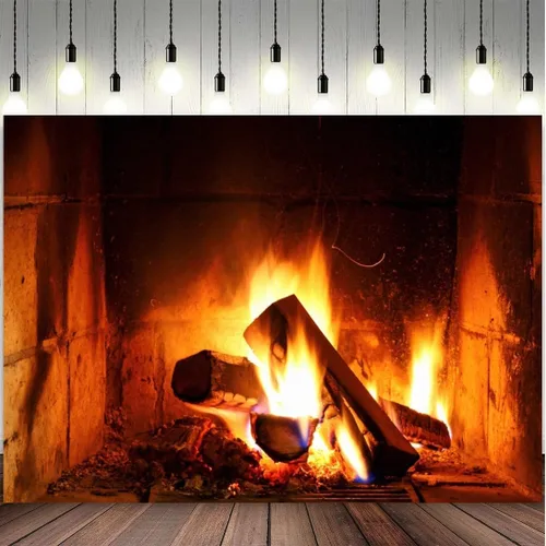 Miniatura 5 de Telón de fondo de leña ardiente de 5 x 3 pies, chimenea ardiente, fuego ardiente, bosques en llamas, fondo cálido, fotografía, invierno, camping