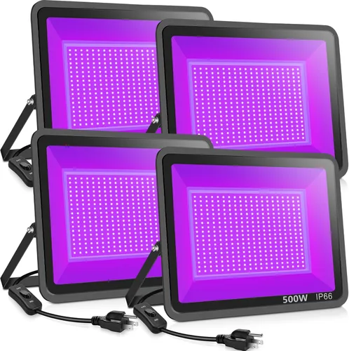 Miniatura 9 de XYCN Paquete de 2 Luces Negras LED de 700W, Luz Negra de Inundación de 395nm a 410nm con Enchufe, Resistente al Agua IP66 para Exteriores