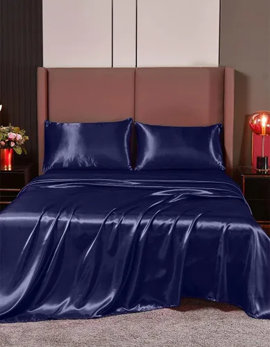 Miniatura 22 de Juego de sábanas de satén de seda de 4 piezas Sábana bajera Sábana encimera Funda de almohada Calidad de hotel sedoso suave y lujoso